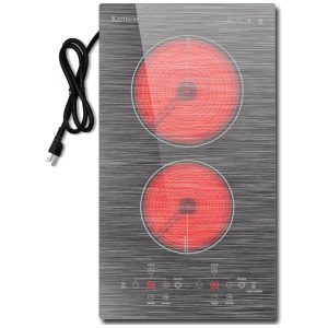 Cooktop Elétrico Karinear de 2 Bocas 110V 30 cm Tampo de Vidro com Padrão Bonito - Preto/Cinza