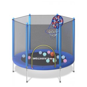 Cama Elástica com Cesta de Basquete até 49 kg Tamanho 140 Metros BLUERISE Azul