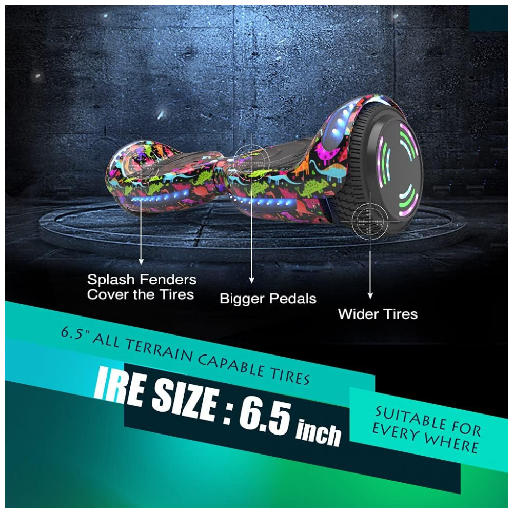 Hoverboard HOVERSTAR HS2.01 Bluetooth Flash Wheel com Rodas LED – Revestido Dinossauro - Imagem 2