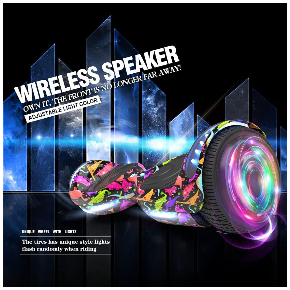 Hoverboard HOVERSTAR HS2.01 Bluetooth Flash Wheel com Rodas LED – Revestido Dinossauro - Imagem 3