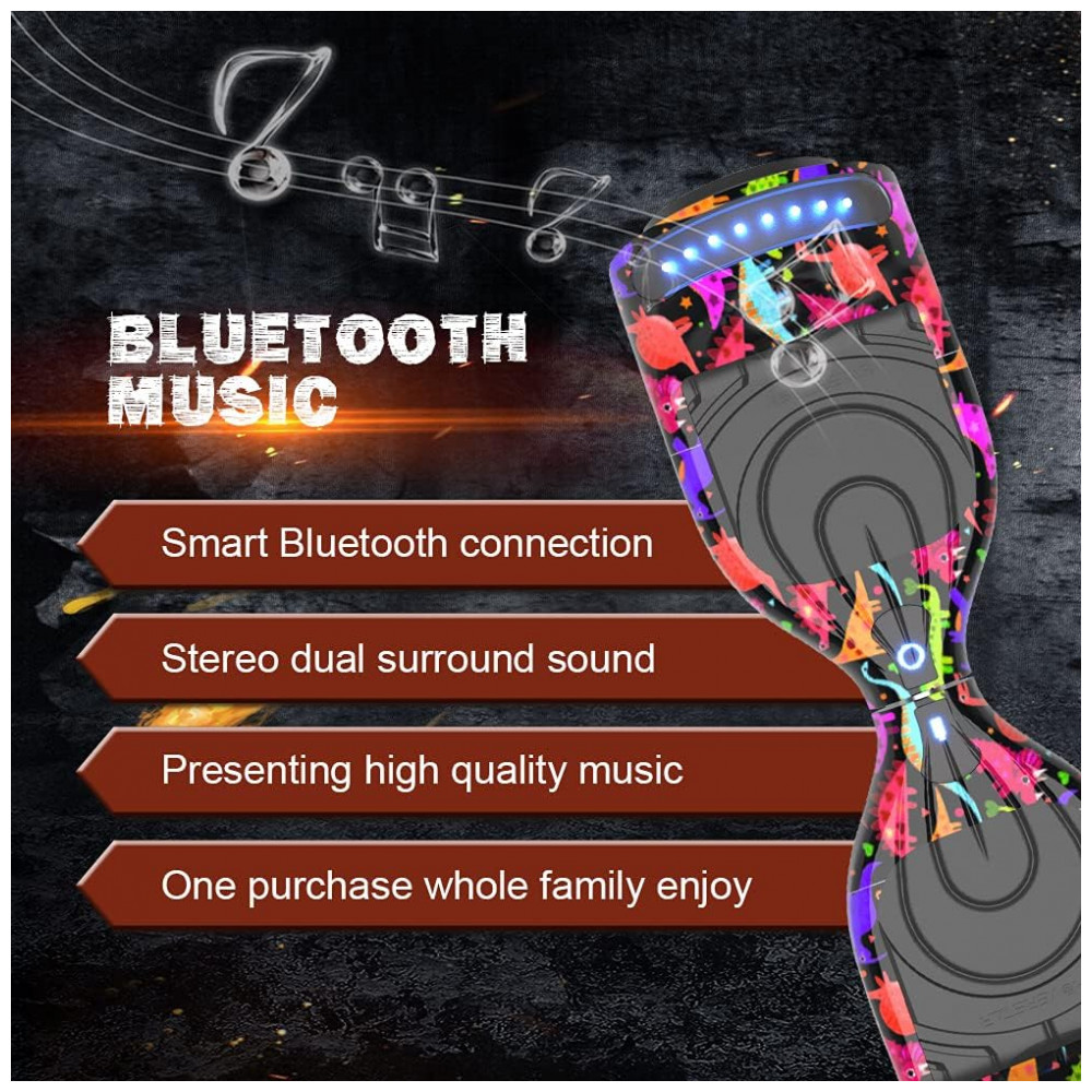 Hoverboard HOVERSTAR HS2.01 Bluetooth Flash Wheel com Rodas LED – Revestido Dinossauro - Imagem 4
