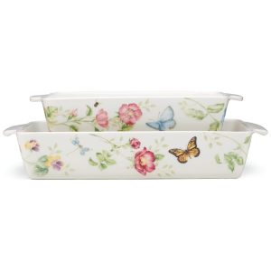 Conjunto de Travessa Assadeira com 2 Peças Formato Retangular em Material de Porcelana LENOX Branca Colorida