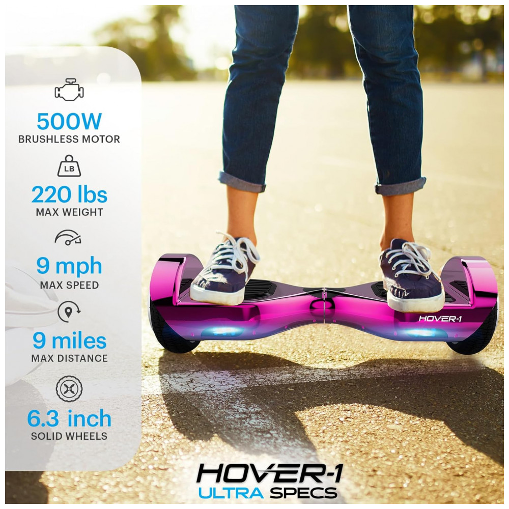 Hoverboard Elétrico Hover-1 Ultra Autossegurável 16 km/h, Alcance 19 km, Motor 500W, Bateria Íon-Lítio, Carga 4h, Modos Iniciante a Expert - Imagem 2