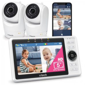 Babá Eletrônica Inteligente VTech com 2 Câmeras WiFi Tela IPS HD de 12 cm Visão Noturna Sons Relaxantes e Aplicativo Gratuito - VM9012HD
