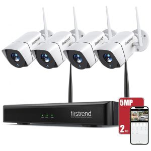 Sistema de Segurança sem Fio 5 MP 8 Canais 2TB NVR 4 Câmeras Firstrend