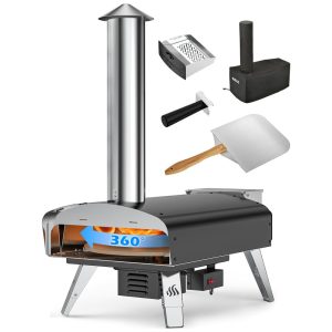 Forno a Lenha Externo Portátil com Rotação Automática e Pedra para Pizza Mimiuo Preto