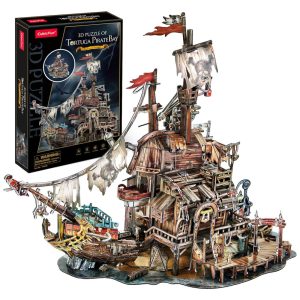 Quebra Cabeças 3D para Adultos Tema Casa dos Piratas Navio Naufrágio com 218 Peças CubicFun T-3940 Marrom