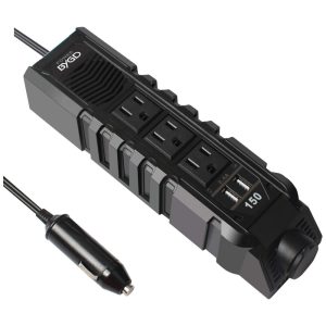 Inversor de Potência 150W DC 12V para AC Tomadas AC Adaptador de Carro USB 2.4A 110v BYGD Preto