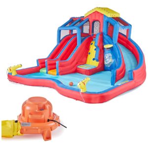 Parque Aquático Inflável até 170 kg com 3 Toboáguas 2 Canhões de Água e 1 Cesta de Basquete para Crianças Acima de 5 Anos Banzai Colorido