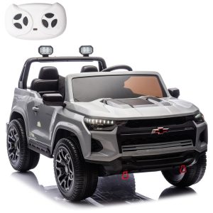 Carro Elétrico Infantil Chevrolet Colorado Licenciado 24V 2 Lugares 4WD Controle Remoto Música Alarme Megafone Cinza