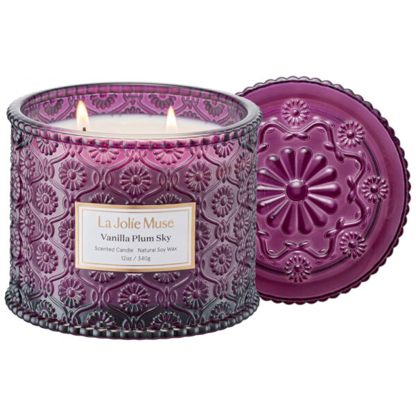 Vela LA JOLIE MUSE Vanilla Plum Sky Coconut 340g com 2 Pavios Grandes - Queima Limpa por 60 Horas - Presente Elegante para Anfitriões e Decoração de C