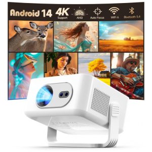 Projetor Inteligente 2025 Android 14 4K 8K WiFi 6 e Bluetooth 5.4 Auto Foco Keystone Vertical Automático Rotativo 180º Magcubic