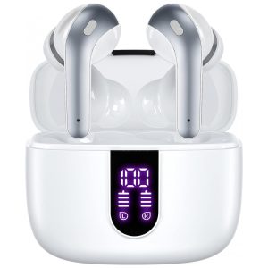 Fones de Ouvido Bluetooth com Estojo de Carregamento e Intra Auriculares IPX5 à Prova Dágua TAGRY Branco