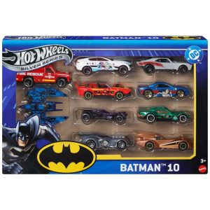 Carrinhos de Brinquedo Hot Wheels Pacote Batman com 10 Unidades Conjunto de 10 Veículos Die-Cast Incluindo um Batmóvel e um Batavião na Escala 1:64