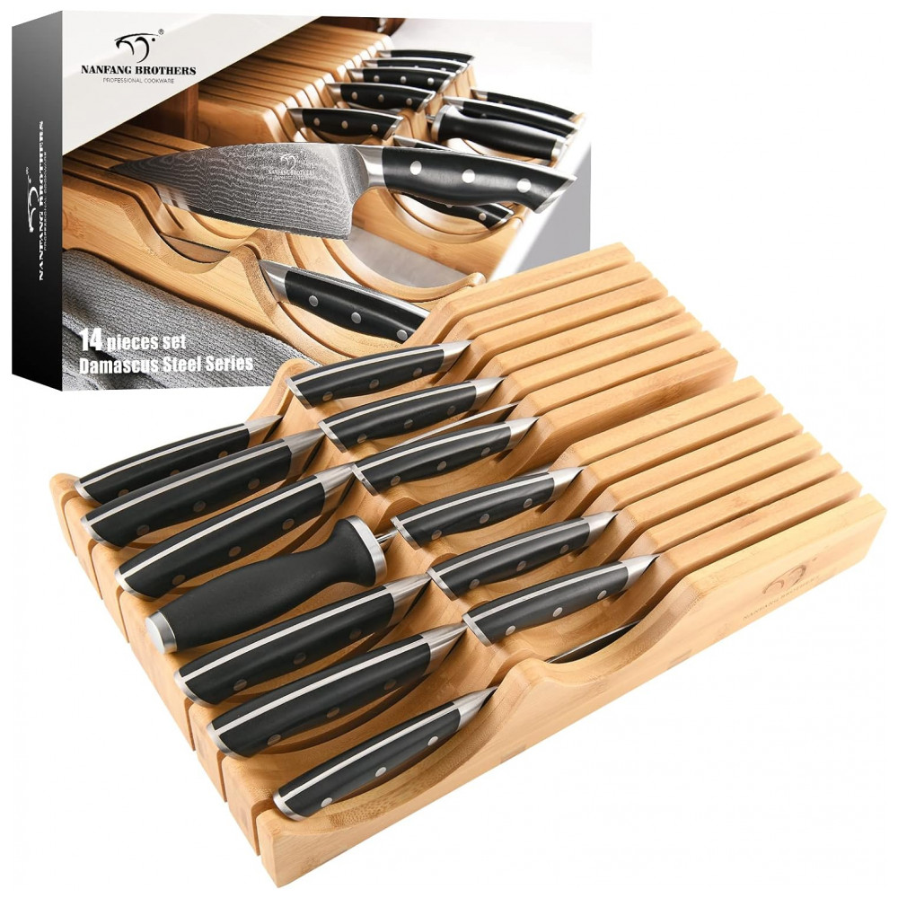 Conjunto de Facas NANFANG BROTHERS em Aço Inoxidável com Bloco de Bancada 14 Peças Preto