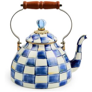Chaleira de Chá Esmaltada 2 Litros MacKenzie Childs Branca e Azul