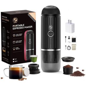 Máquina de Café Portátil 19 Bar com Bateria Recarregável de 7500mAh para Viagens Acampamento e Casa 12V 120W RECAFIMIL Preta