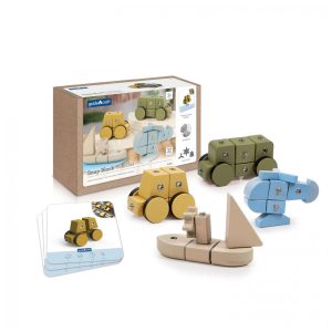 Conjunto de veículos de blocos encaixáveis Guidecraft Snap Block Vehicles com 32 peças em madeira faia