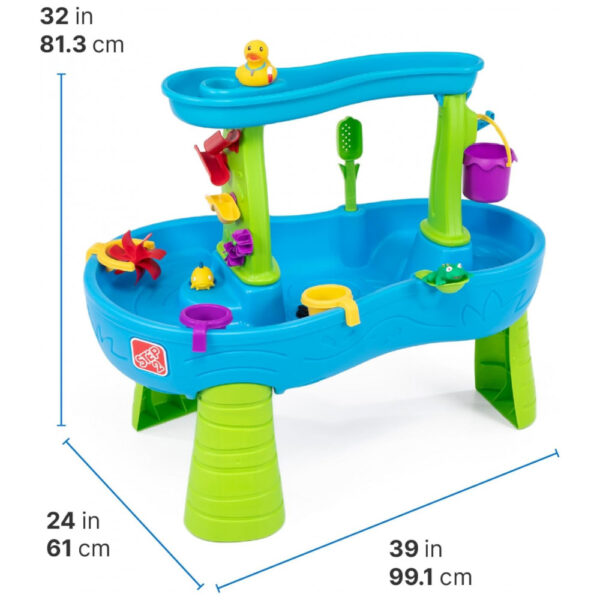 Step2 Mesa de Água com Chuva Showers Splash Pond e Capa, Brinquedo de Atividade Aquática e Sensorial para Crianças, Conjunto de Verão para Brincadeira