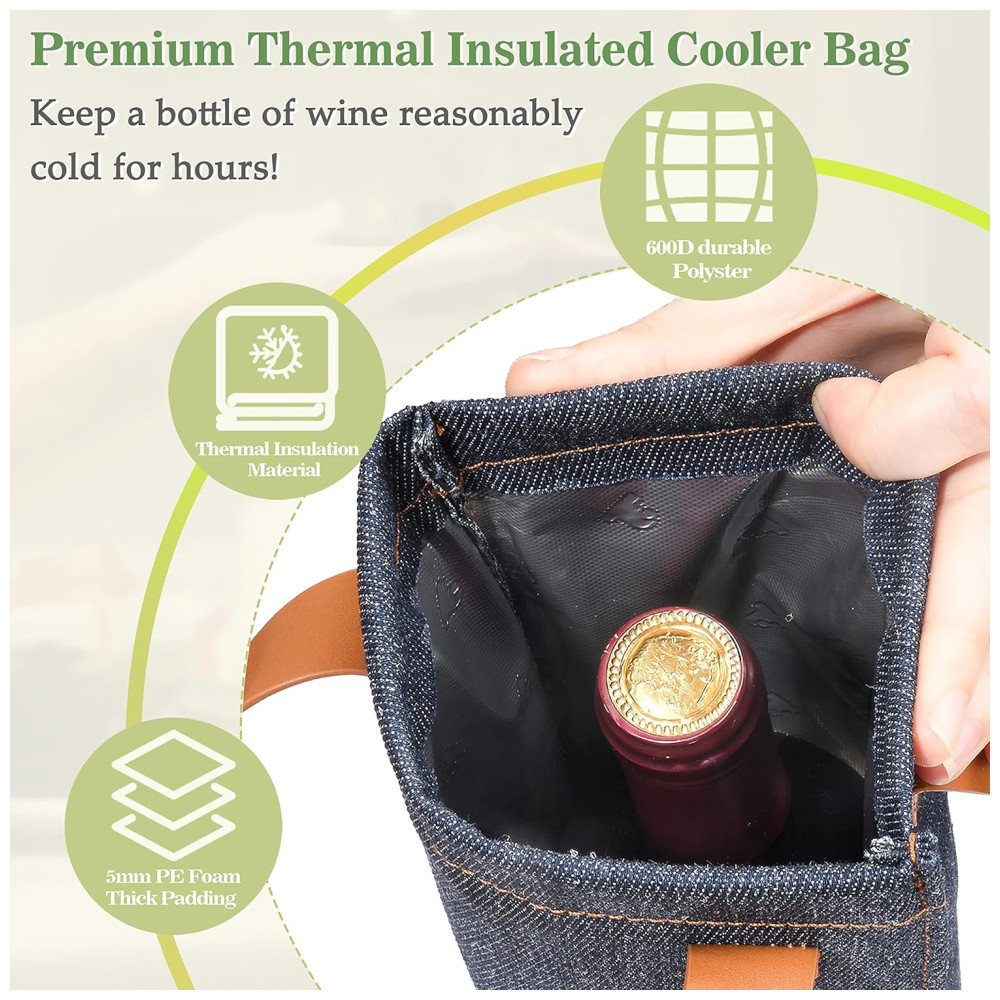 Bolsa Térmica para Vinho Tirrinia Portátil e Estilosa - Presente Ideal para Amantes de Vinho - Azul Escuro - Imagem 3