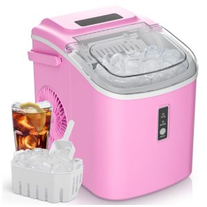 Máquina de Gelo que Produz 12 kg em 24H com Função de Autolimpeza Inclui Cesta e Colher de Gelo 110V 170W EUHOMY Rosa