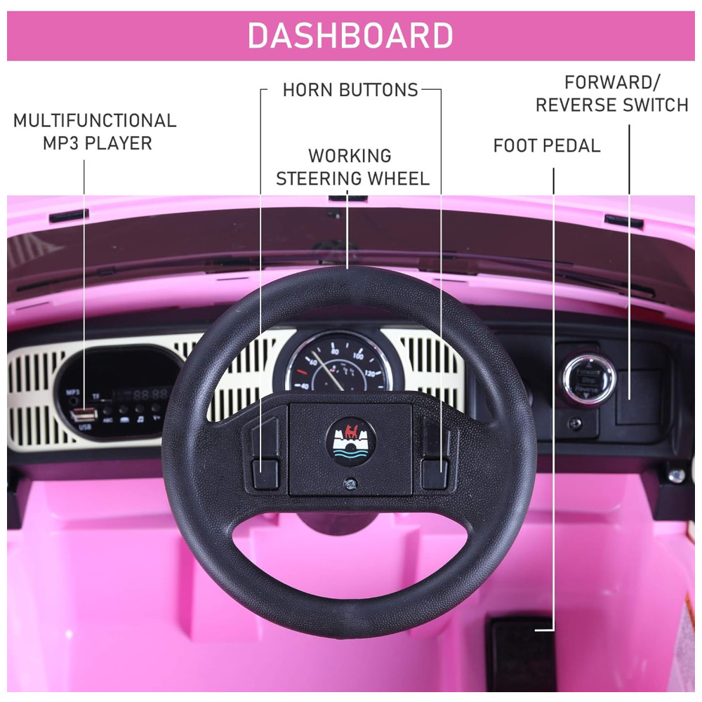 Aosom Carro Carrinho Elétrico 1 Assento 6V com Luzes de LED e Controle Remoto Rosa - Imagem 7