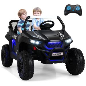 Carro Elétrico Infantil Jeep com Controle Remoto 2 Lugares Suspensão de Mola Partida Suave Música via Bluetooth e FM 12V Olakids Preto
