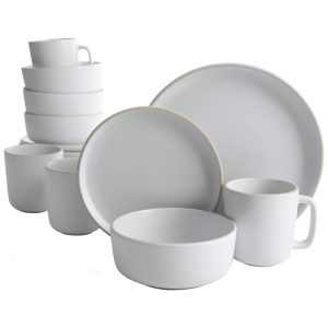 Aparelho de Jantar com 16 Peças em Cerâmica Faiança Incluindo Pratos Xícaras e Bowls Gibson Home Zuma Branco Fosco