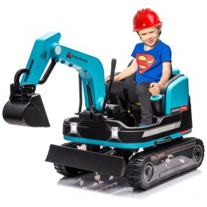 Escavadeira Infantil Elétrica JOYLDIAS Azul 12V 360° Rotativa Buldôzer Controle Remoto MP3 USB Trilhos Multi-Terreno Toolbox