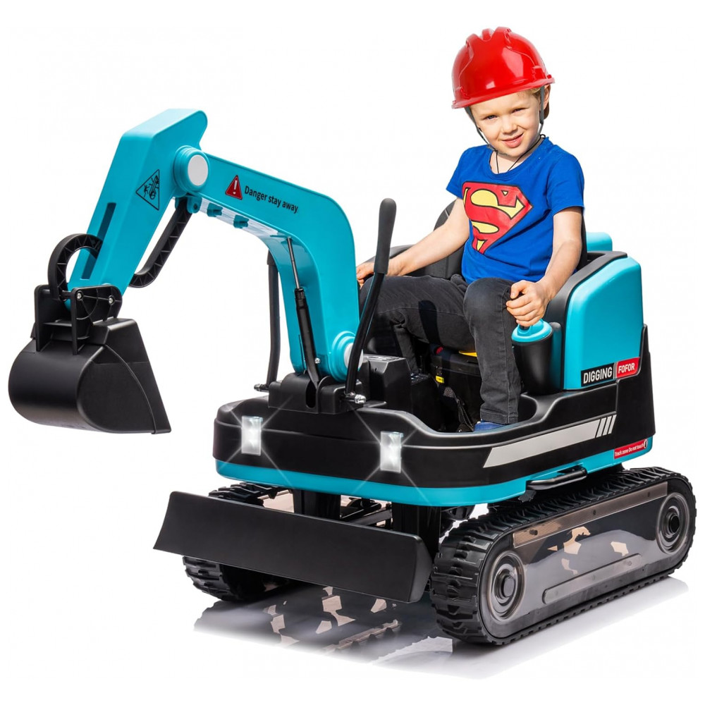 Escavadeira Infantil Elétrica JOYLDIAS Azul 12V 360° Rotativa Buldôzer Controle Remoto MP3 USB Trilhos Multi-Terreno Toolbox
