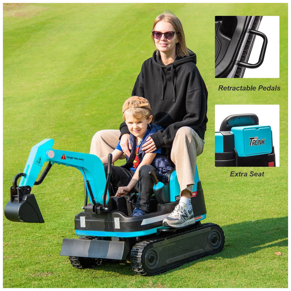 Escavadeira Infantil Elétrica JOYLDIAS Azul 12V 360° Rotativa Buldôzer Controle Remoto MP3 USB Trilhos Multi-Terreno Toolbox - Imagem 9