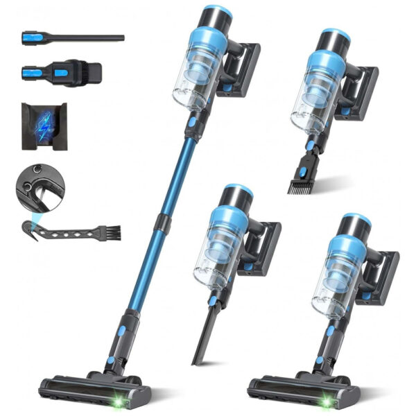 Aspirador de Pó Sem Fio PRAVOLE 250W 38kPa 65Min 8 em 1 para Casa Recarregável para pelos de Animais e Pisos Difíceis, 1,2L de Capacidade,