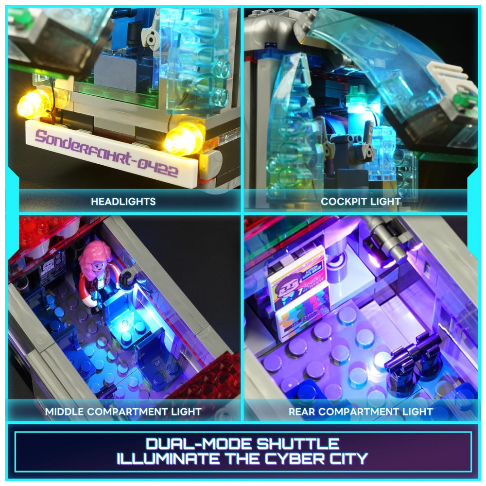 Ônibus Futurista FUNWHOLE Cyberpunk Preto com Iluminação LED 605 Peças 2 em 1 Voador e Terrestre Modelo F9060 - Imagem 4