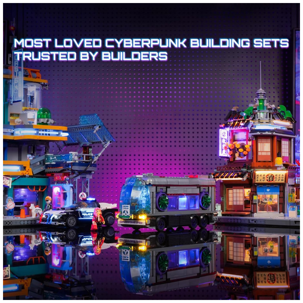 Ônibus Futurista FUNWHOLE Cyberpunk Preto com Iluminação LED 605 Peças 2 em 1 Voador e Terrestre Modelo F9060 - Imagem 6