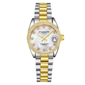 Relgio Unissex Stuhrling 31mm Design Moderno em Prata e Ouro