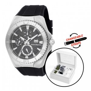 Relógio TechnoMarine Cruise California Masculino 45mm Preto Branco Verde com Pulseira Interchangeável TM124017