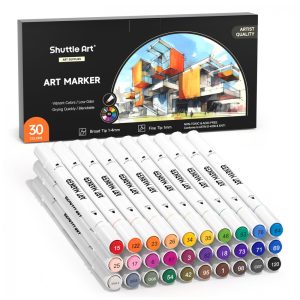 Conjunto de Canetas Artisticas 30 Cores à Base de Álcool de Ponta Dupla para Adultos e Criação de Cartões Shuttle Art