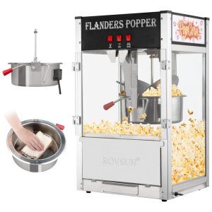 Pipoqueira Elétrica Faz até 253 kg de Pipoca com Panela de 450g Colher de Aço Inoxidável Colher de Óleo e 3 Copos de Pipoca 110V ROVSUN Preta