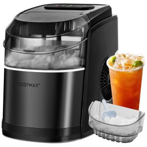 Máquina de Gelo até 12 kg em 24H Portátil com Colher e Cesta de Gelo 110V COSTWAY Preta