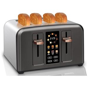 Torradeira Elétrica 4 Fatias com 7 Níveis de Tostagem com Função Descongelar e Bandejas de Migalhas Removíveis 110V 1800W SEEDEEM Preta