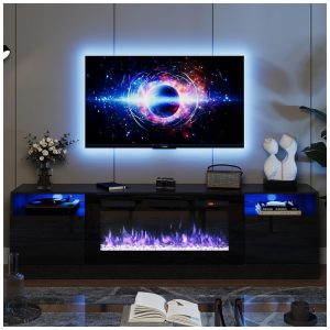 Lareira Elétrica e Suporte de TV com Controle Remoto 110V Oneinmil Preta