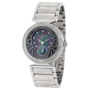 Relógio Soiree Elite 504B 34mm com mostrador preto e pulseira de aço inox prateada - Stuhrling.