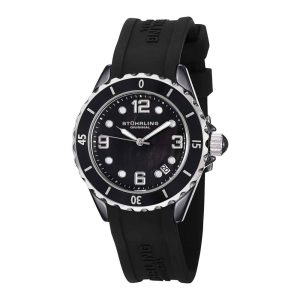 Relógio Stuhrling Atlântida 954 com pulseira de silicone preta - Mostrador preto de 39mm.