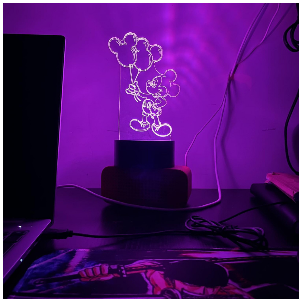 Luminária 3D LED Mickey CUTIA Preta Controle Remoto 16 Cores Acrílico ABS USB/Bateria 25W 45V Infantil Decoração Quarto 134g - Imagem 4