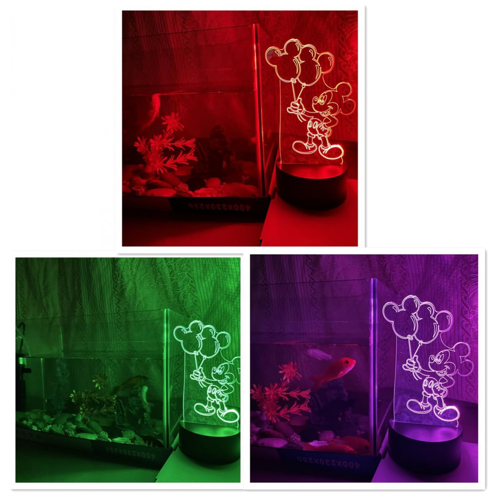 Luminária 3D LED Mickey CUTIA Preta Controle Remoto 16 Cores Acrílico ABS USB/Bateria 25W 45V Infantil Decoração Quarto 134g - Imagem 5