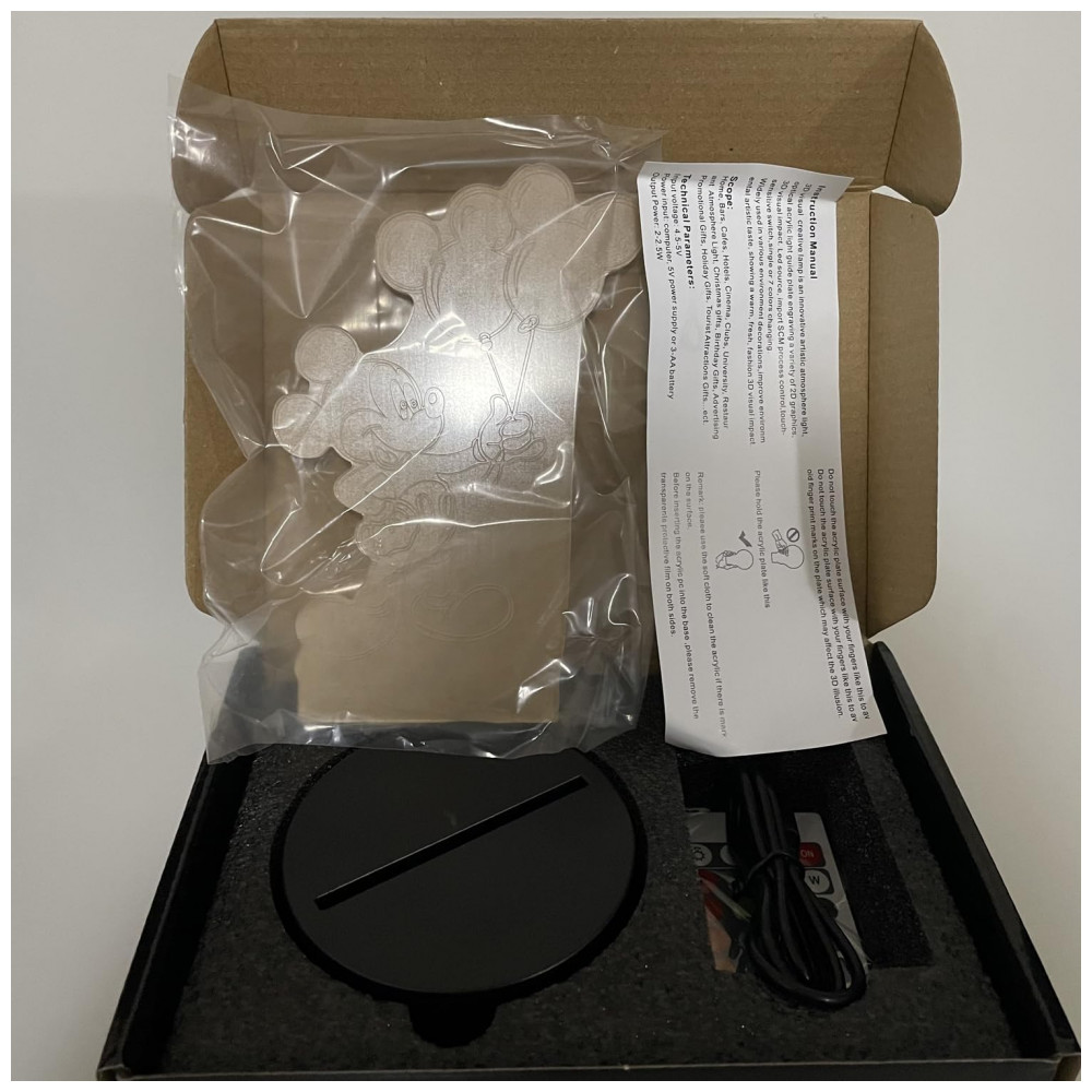 Luminária 3D LED Mickey CUTIA Preta Controle Remoto 16 Cores Acrílico ABS USB/Bateria 25W 45V Infantil Decoração Quarto 134g - Imagem 6