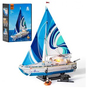 Barco Veleiro FUNWHOLE La Brisa Branco com Iluminação Realista 1640 Peças Escala 1:24 Kit Montagem Detalhado