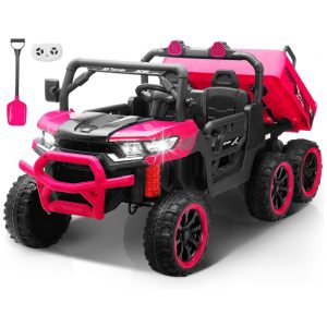 Caminhão Basculante Infantil Elétrico Letsgoride Rosa 24V 2 Lugares 4 Motores 100W Caçamba Automática 4WD Bluetooth Música LED 6 Rodas