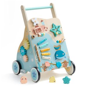 Andador Educativo de Madeira ROBUD Brinquedo Montessoriano com Freio e Centro de Atividades Altura Regulável para Meninos e Meninas