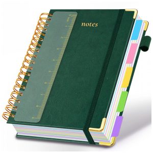 Caderno universitário espiral capa dura GDGDSY B5 8x10 5 matérias 300 páginas pautadas divisórias removíveis capa couro sintético verde